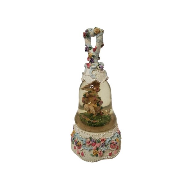vintage 1980's resin music box, figural cherubs inside a bell shaped floral snow - Picture 2 of 2